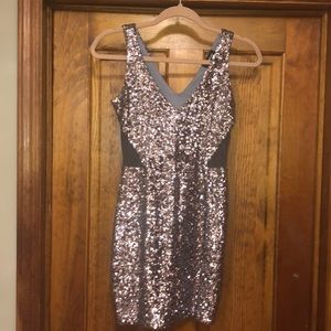 Silver sequin bebe dress